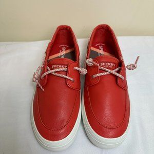 Sperry Women's Crest Leather Boat Shoes Reddish Orange Size 9.5